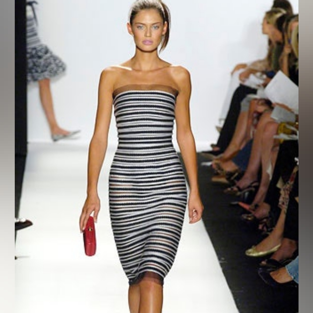 $4,300 OSCAR DE LA RENTA BLACK BLUE WHITE STRAPLESS RUNWAY DRESS US 8